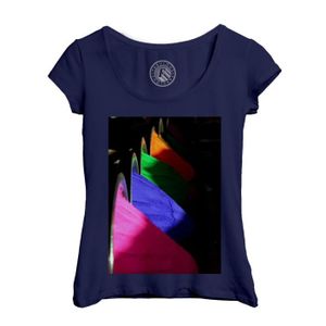 T-SHIRT T-shirt Femme Col Echancré Bleu Pigments De Couleurs Inde Holi Festival Couleurs