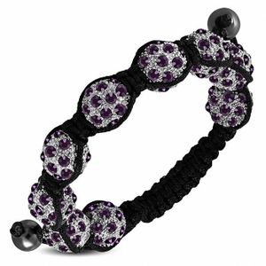 BRACELET - GOURMETTE Bracelet ajustable Argil Disco Ball Shamballa Noir avec Cordon Corde et Améthyste CZ
