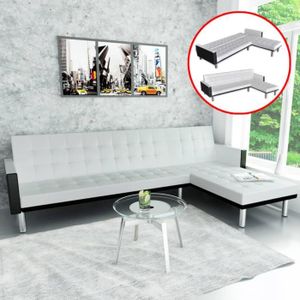 CANAPE CONVERTIBLE Canapé-lit d'angle Cuir synthétique Blanc
