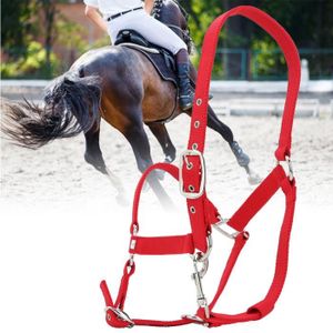 LONGE - LICOL Vvikizy Licol de cheval Bride de cheval réglable, couleur rouge épaisse de 6mm, contrôle, licou, accessoires animalerie selle