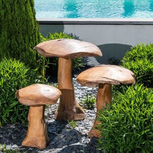 OBJET DÉCORATIF Set champignons en teck deco jardin