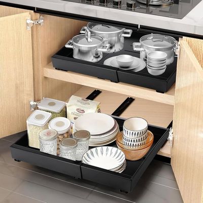 2 Tiroirs Télescopiques HumiLuft - Organisateur Placard Extensible 32-52cm, Rails Coulissants | Pour Cuisine, Salle De Bain