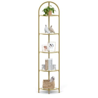 Étagère D’Angle VASAGLE 5 Niveaux Beige Chêne - Bibliothèque Polyrotin Métal Pour Salon, Chambre, Bureau 31,9 X 31,9 X 156,4 Cm