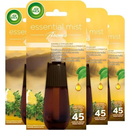 Air Wick Recharge Diffuseur d'Huiles Essentielles Essential Mist Parfum  Thym Citron/Romarin 20 ml, Lot de 6