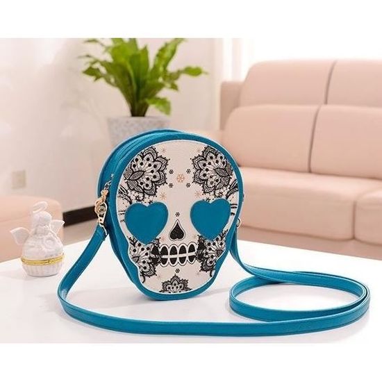 StyleBREAKER Mini Sac à Bandoulière Femme Imprimé Tête De Mort Paisley - Petit Sac Crossbody Téléphone