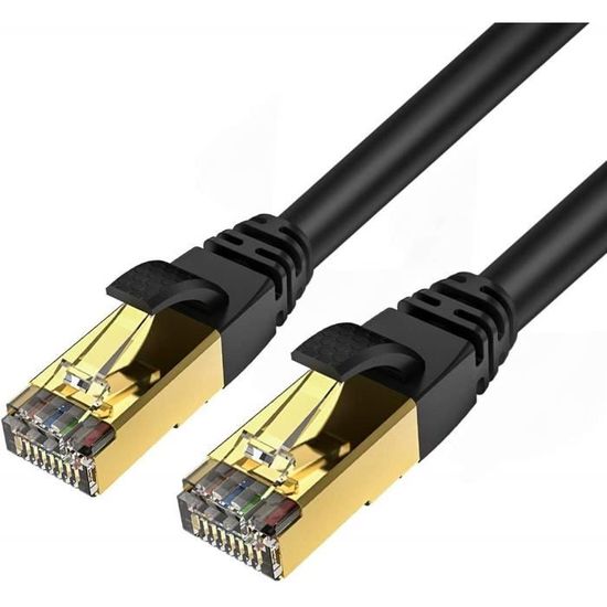 Veetop Câble Ethernet 20m Cat 8 LAN RJ45, Câble Réseau SFTP Vitesse 40 Gbps  / 2000Mhz Noir : : Informatique