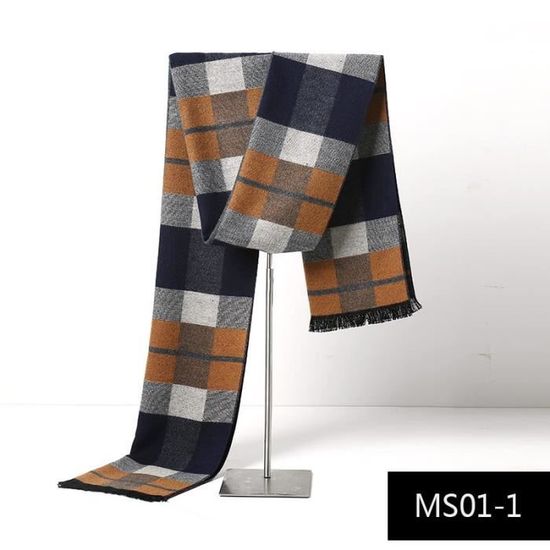Écharpe 100% Cachemire Carreaux Tartan Noir - Foulard D'hiver Fait Main - Longueur 72 Cm