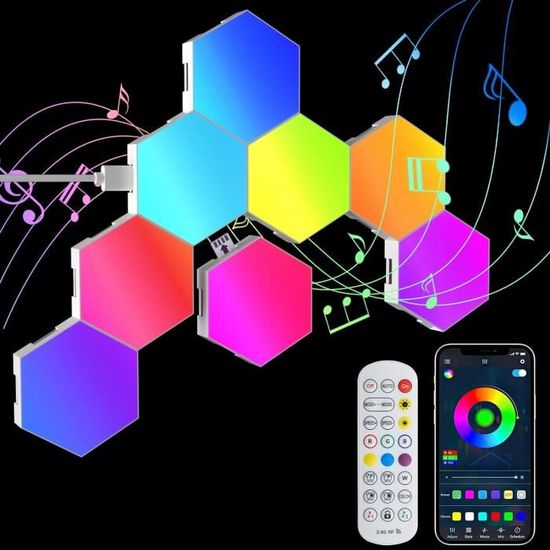 Panneaux LED Hexagonaux RGB Pour Mur - Synchronisation Musique, App Et Télécommande