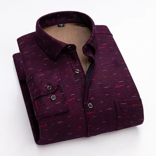 Chemise Homme Doublée polaire Hiver Col revers Manches longues Chaud