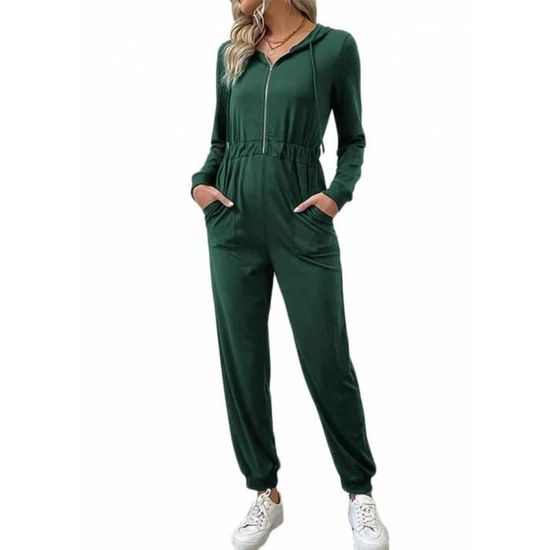 Combinaison Pantalon Femme a Manches Longues Zippe Casual Sport Jumpsuit Couleur Unie Taille Haute Combishort Loose BARBOTEUSE Vert Cdiscount Pret a Porter