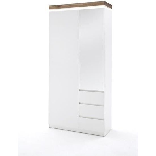 Armoire avec LED laque blanc brillant et marron L91 x H198 x P38 cm