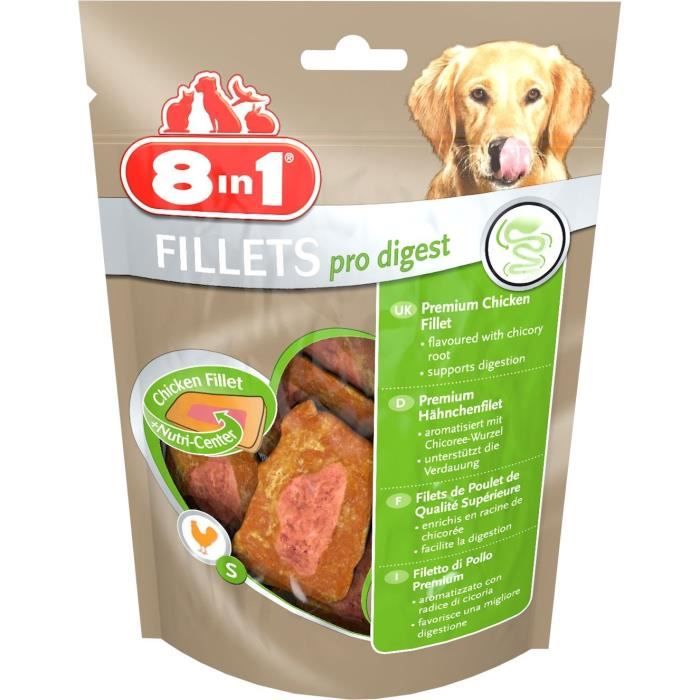 8in1 Filets de poulet séchés Pro Digest enrichis en poudre de racine de chicorée - Taille S - Pour Chien