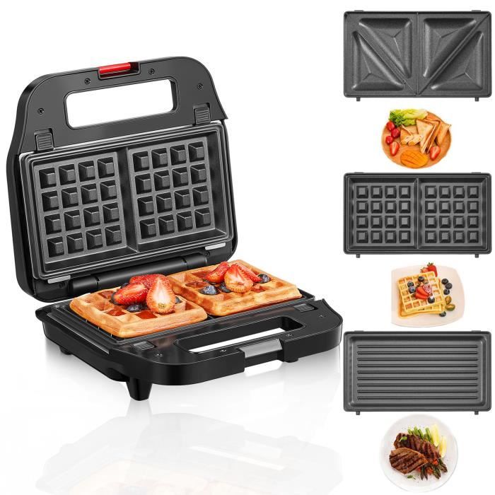 Gaufrier 3 en 1-AICOOK- Machine à Sandwich-Couvercle et Poignée Cool Touch-Rangement Vertical-750 W
