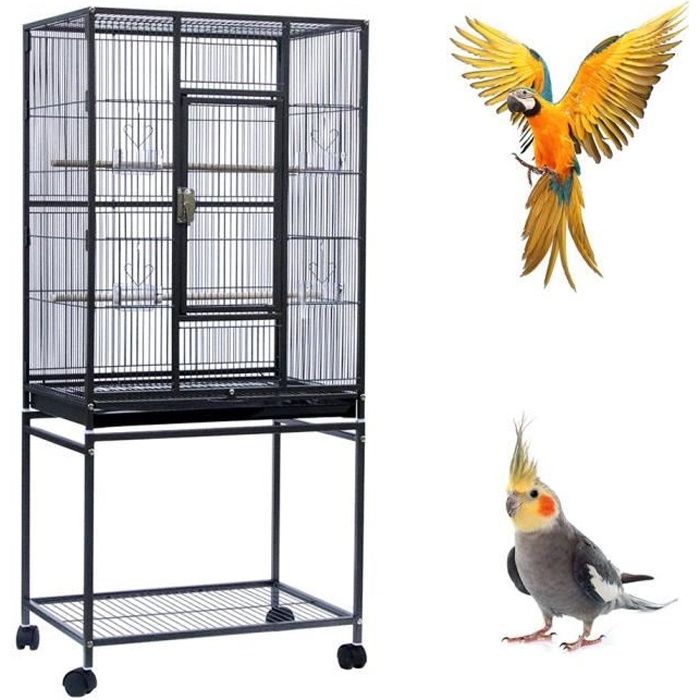Grande Volière Cage à Oiseaux Design pour Perruche Perroquet avec roulettes