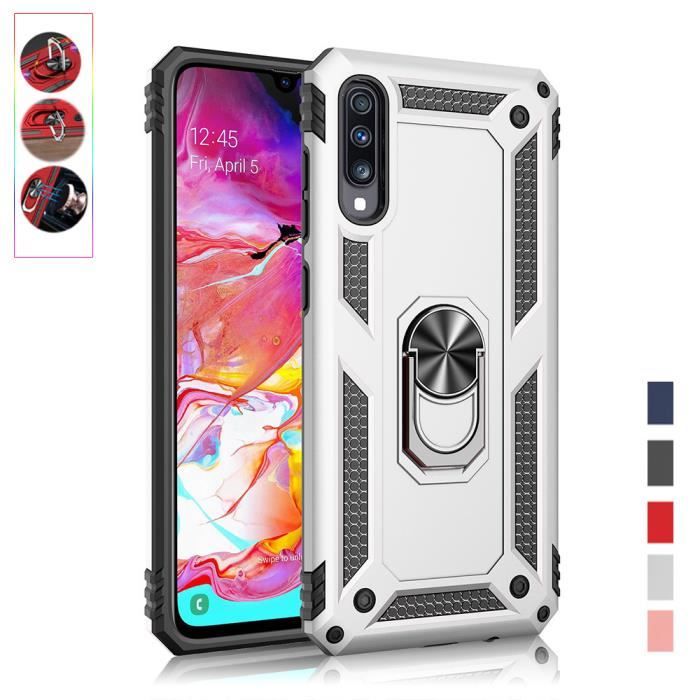 Coque Samsung Galaxy A70 ,(Gris) Housse double PC + TPU avec anneau de support Cover pour Samsung A70 (6.70\