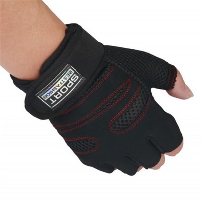 Gym Gants Fitness Bracelet Poignée Entraînement Musculation Bodybuilding Sports rouge et noir
