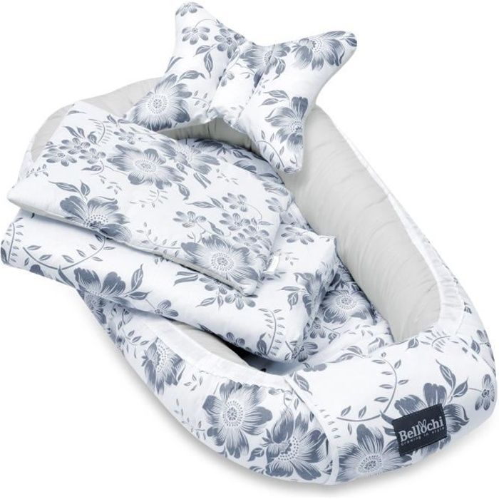 Bellochi Kit Nids Bébé 5 Pièces - Reducteur de Lit Bebe une Couverture de Bebe Cale Tete Bébé un Oreiller Plat - Moon Beery