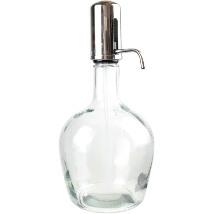 S&D KA1693 Fontaine à boisson Distributeur Pompe Push Bouchon à bec Transparent et gris chrome Verre 3,9L H41x19,5x21cm