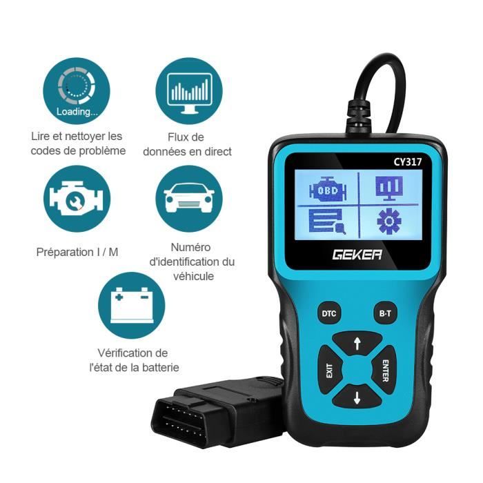Geker® Outil de Diagnostic Voiture OBD2 Universel Lecteur de Code Valise Diagnostique Auto Scanner Diagnostic OBDII Support Français