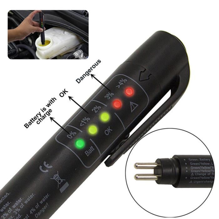 OBD2 Testeur de liquide de frein Stylo d'affichage à LED d'essai d'humidité d'huile de frein pour DOT3 DOT4