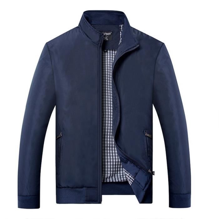 Blouson homme Blouson de couleur unie Blouson col montant Blouson décontractée Blouson sans capuche Blouson de jeunesse