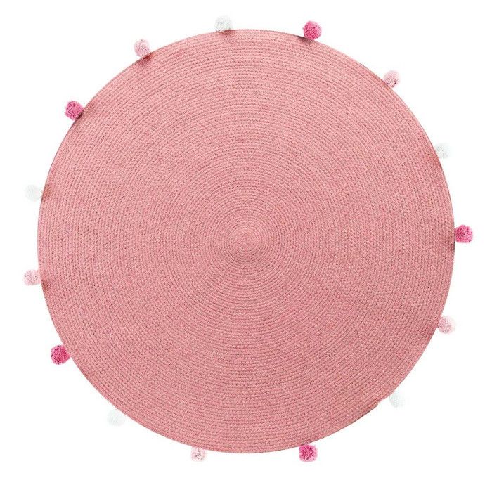 Tapis Rond Enfant -pompomparty- 90cm Rose Dragée - Paris Prix