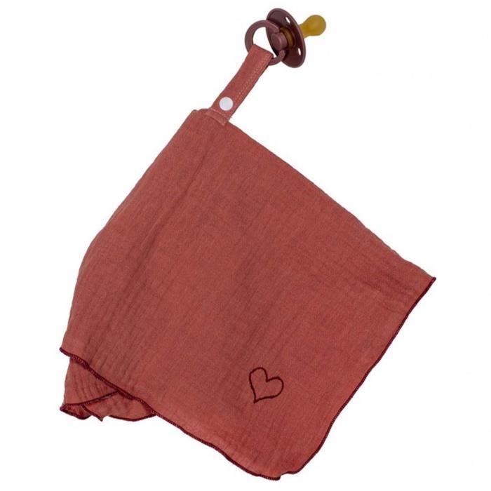 Doudou Plat Bébé Avec Attache Sucette - Velours Doux, Motif Renard Et Forêt, Couleurs Terracotta Et Blanc