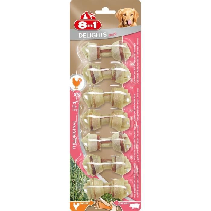 8in1 Os à mâcher Delights au porc - Pour chien - 42 pièces