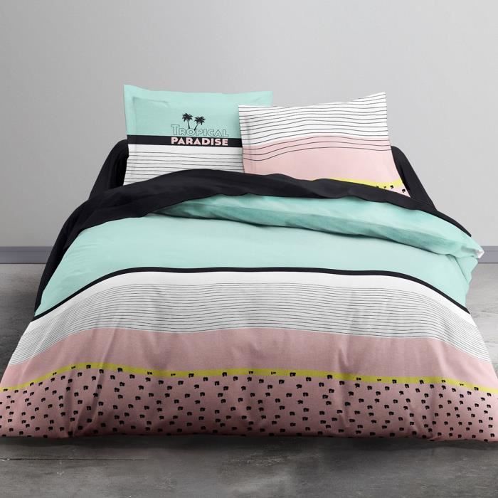 Housse de couette 220x240 Enjoy Tropical Paradise + 2 taies 100% coton 57 fils Multicolore