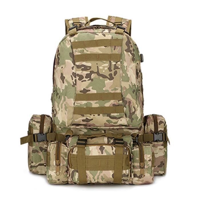 CAMOUFLAGE Sac à Dos de Randonnée Étanche Homme Femme Sac d'Alpinisme Sac de Montagne Sac de Voyage Bretelles Réglables 60L