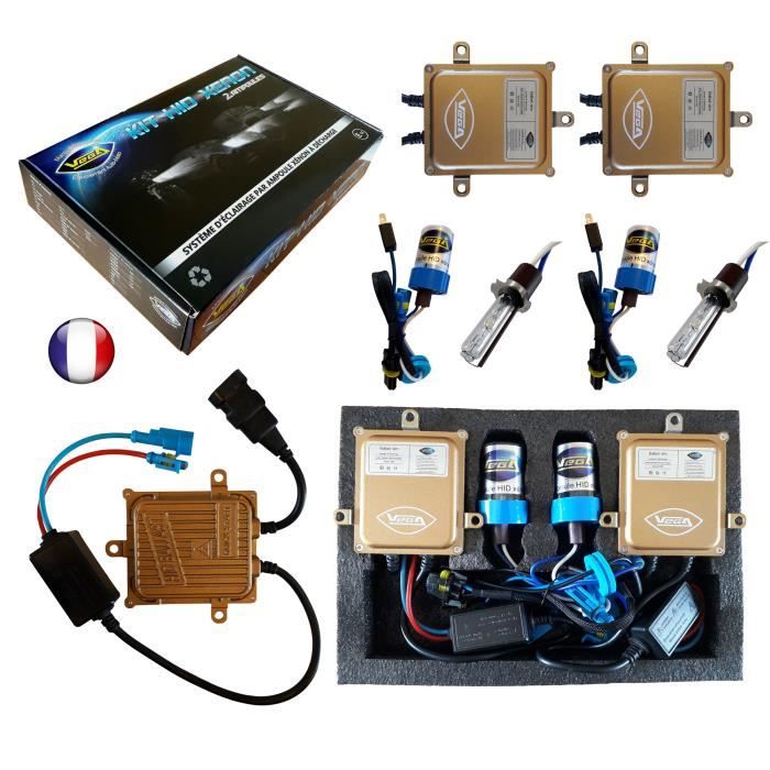 Kit HID Xénon Marque FRANCAISE Vega® H1 8000K 55W Slim DSP AC ampoules à embase métallique