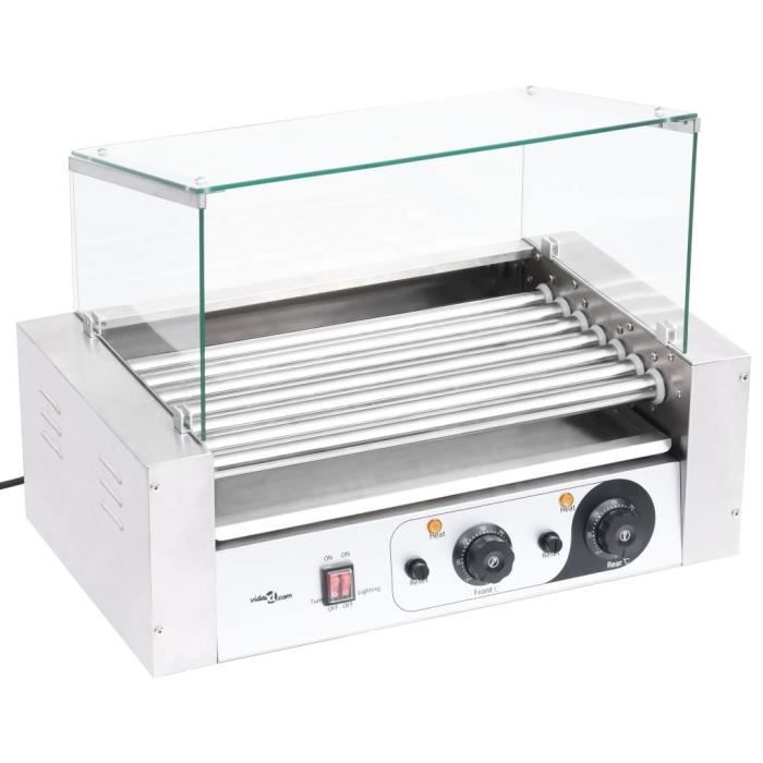 Grill à hot-dogs à 7 rouleaux avec couvercle en verre 1400 W