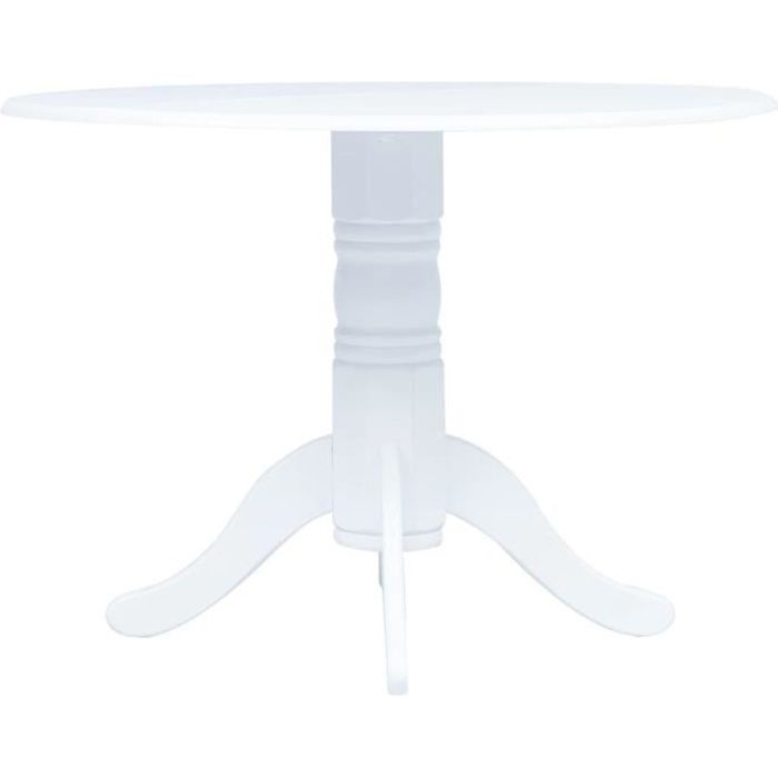 vidaXL Table de salle à manger Blanc 106 cm Bois d'hévéa massif