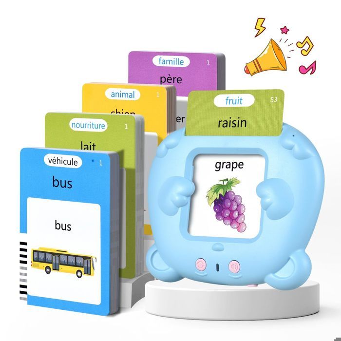 Cartes Flash Parlantes Éducatives pour Enfants 112 Feuilles 224 Mots - 3 Ans+- Montessori Jouets Éducatifs cadeau -Bleu-Français
