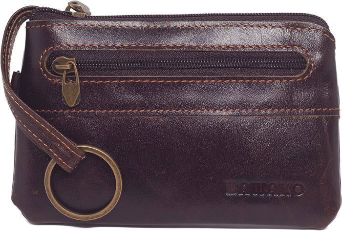 Portefeuille Mini En Cuir Véritable Vintage - Fermeture éclair, 11x9x1,5 Cm, Couleur Café Clair