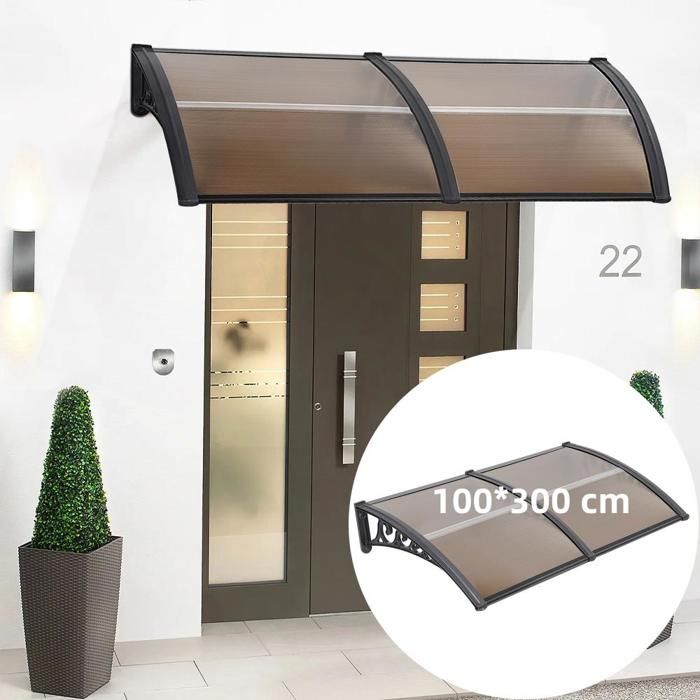 Auvent De Porte En Polycarbonate Et Aluminium - 80x120 Cm - Protection UV Et Pluie - Couleur Gris/champagne - Montage Facile