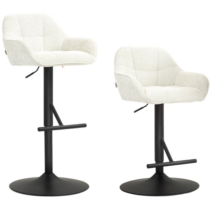 Tabourets de bar - HOMCOM - lot de 2 - hauteur réglable et assise pivotante - tissu effet lin et base en acier - crème