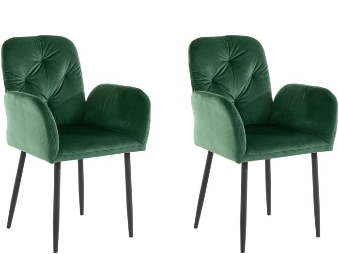 Mila Lot de 2 chaises de salle à manger rembourrées en velours vert foncé Mila Lot de 2 chaises de salle à manger rembourrées en velours vert foncé