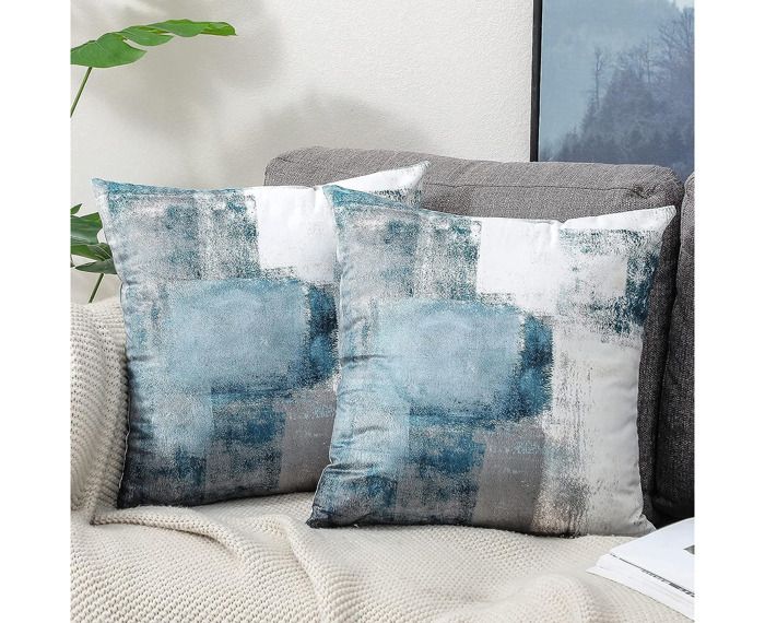 Housse de coussin décorative - AUCUNELY - 45x45 cm - Lot de 2 - Velours - Bleu