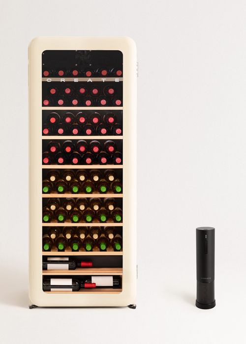 Vinoteca électrique rétro - 12 45 ou 76 bouteilles - Température 4-22°C - Balda hêtre.