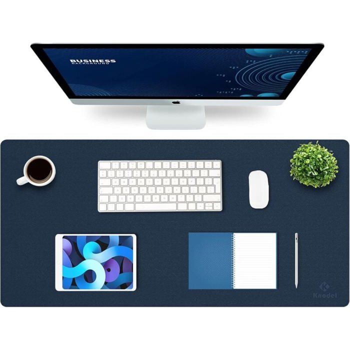 Tapis de bureau double face dimensions 43 x 90 cm pour ordinateur portable idal pour bureau et maison bleu fonc SOURIS