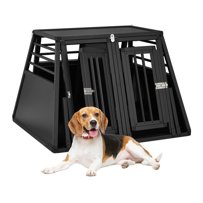 Comparer les prix de Relaxdays Boîte transport chiens pour voiture oblique cage en aluminium canidés HxLxP : 64x90x82 cm noire/grise