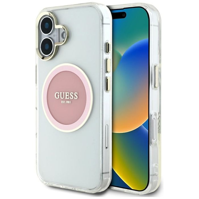 Guess Étui IML Metal Colored Circle Classic Logo MagSafe pour iPhone 16 Rose - vue 4