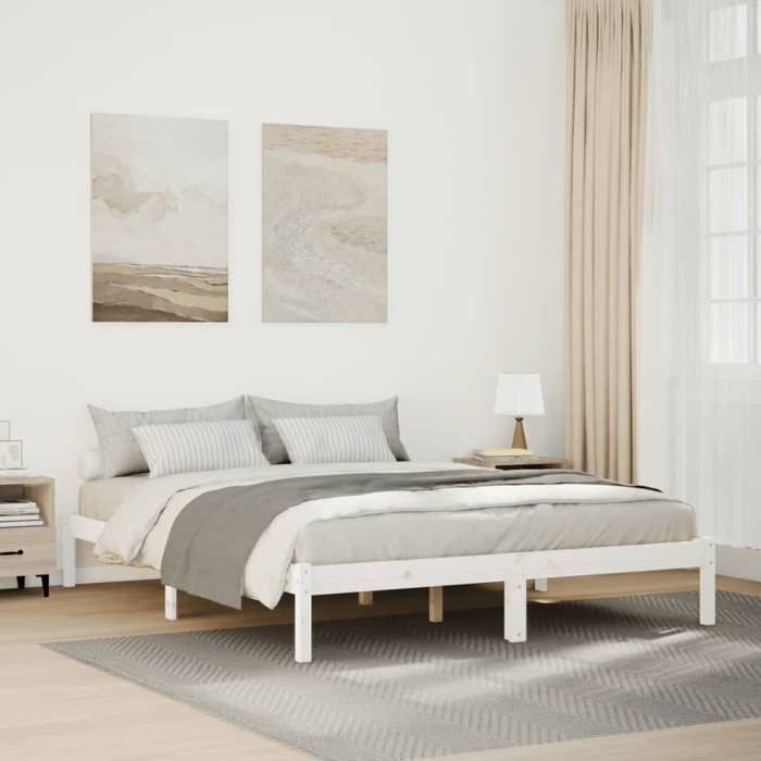 Lit Double Adulte Cadre de lit extra long - SOLOMON - 140x210 cm bois massif pin JILLS 15231