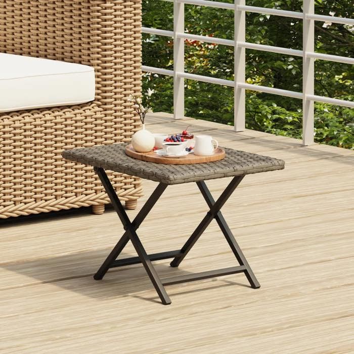 Table pliable - vidaXL - Gris - Résine tressée - 45x35x32 cm