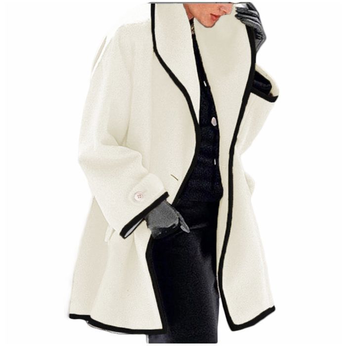 VITATA Manteau Femme en Laine – Col Revers Large – Design Bicolore