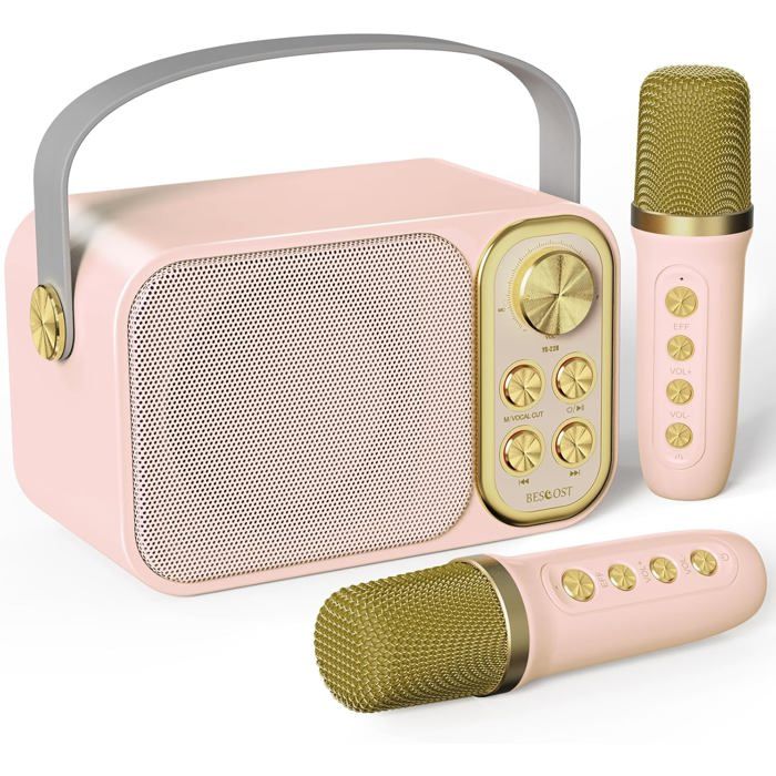 Haut-parleur avec microphone sans fil Bluetooth, Machine de karaoké, Lumière Dynamique LED Portable, couleur aliatoire