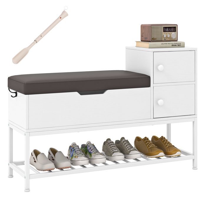 Banc à Chaussures COSTWAY à Couvercle Rabattable et 2 Armoires à Porte pour Entrée / Couloir 100 x 30 x 68 cm (L x l x H) Blanc Banc à Chaussures COSTWAY à Couvercle Rabattable et 2 Armoires à Porte pour Entrée / Couloir 100 x 30 x 68 cm (L x l x H) Blanc