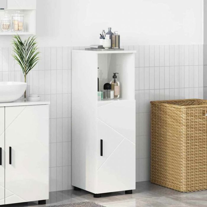 Cabinet de salle de bain - VIDAXL - Colonne 30x35x95 cm - Blanc brillant - Bois dingénierie - A poser