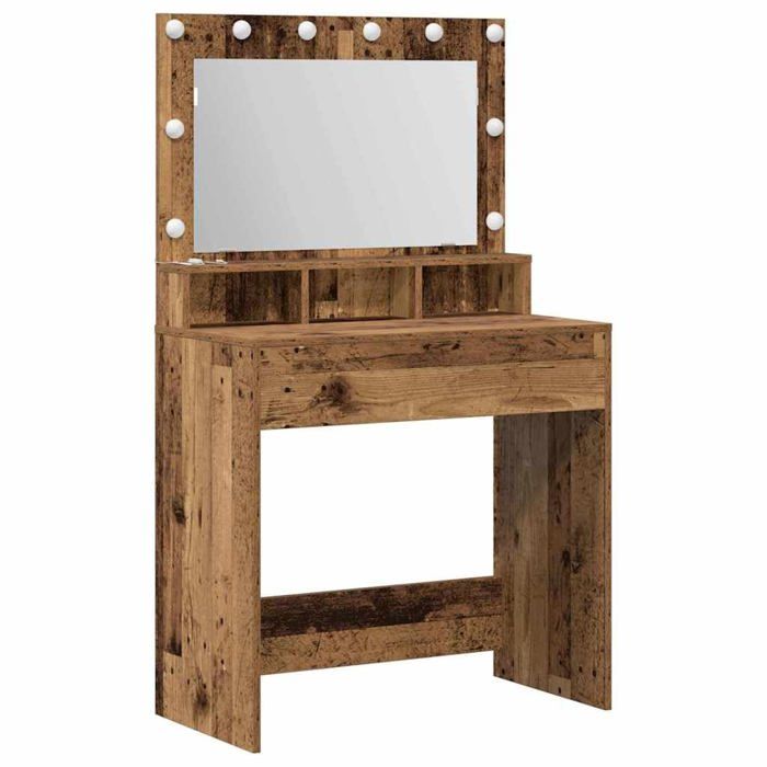 Coiffeuse moderne en bois - vidaXL - 755x41x135 cm - Bois ancien - Miroir lumineux LED - Étagères intégrées